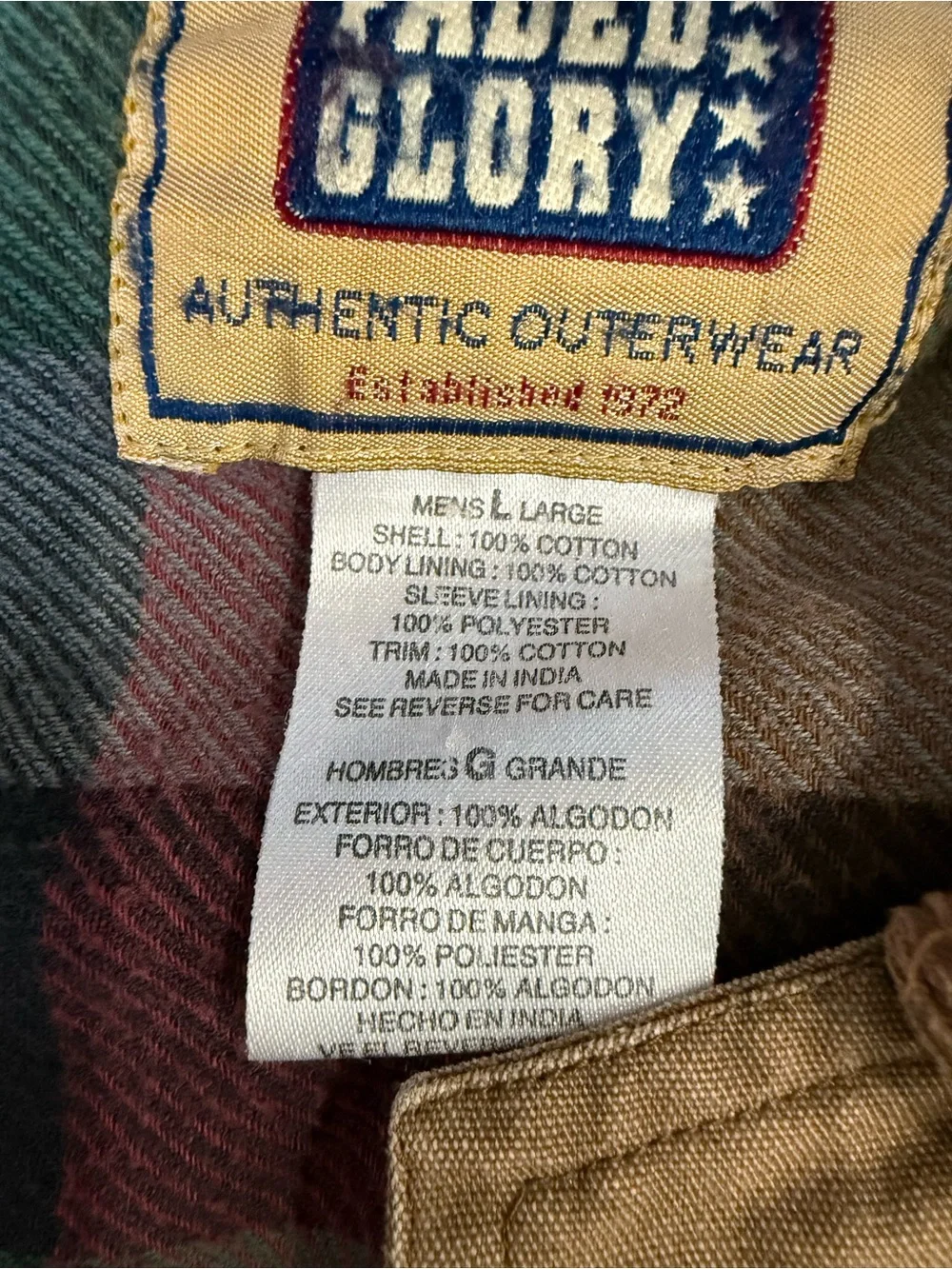 Faded Glory Canvas Chore Barn Coat Plaid Lined Corduroy Collar Men’s L